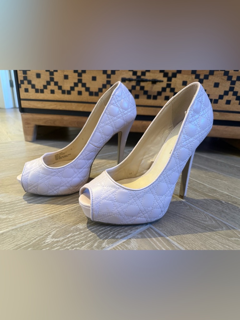 Women's BabyPink Quilted Peep-Toe High Heels